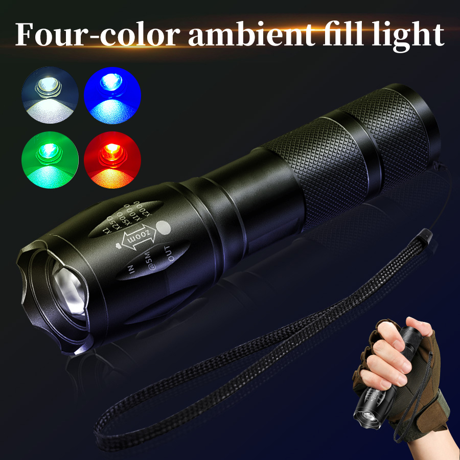 Outdoor Hunting Photography - Multifunction Rechargeable Flashlight Green Red Blue
