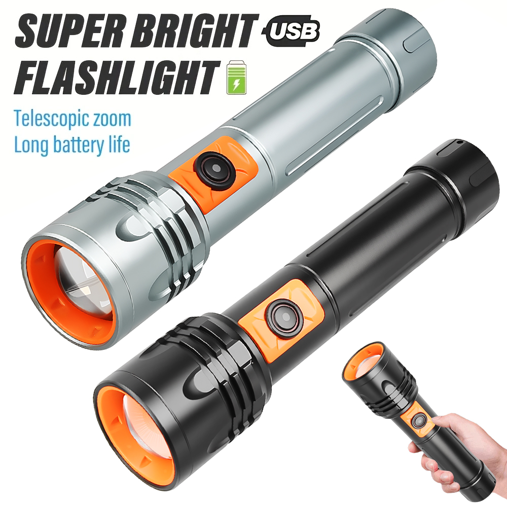 Tactical Flashlight Rechargeable - High Power LED Flashlight USB Rechargeable